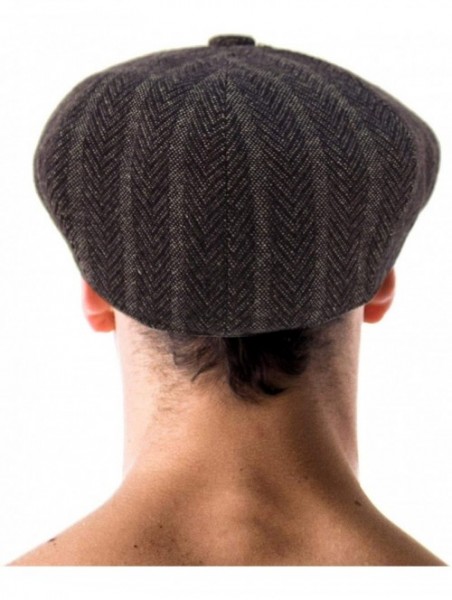 Newsboy Caps Men's 100% Winter Wool Herringbone Snap Newsboy Drivers Cabbie Cap Hat - Striped Navy - CQ18OA23IUL $17.70