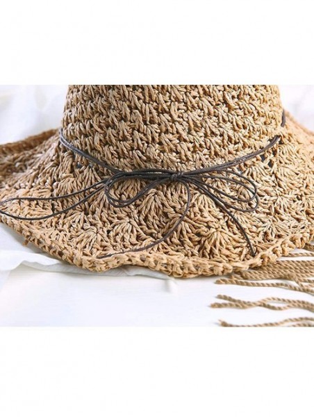 Sun Hats Floppy Straw Hat for Women Foldable Summer Beach Sun Hat - Khaki-bow1 - CY18TO59II5 $11.44