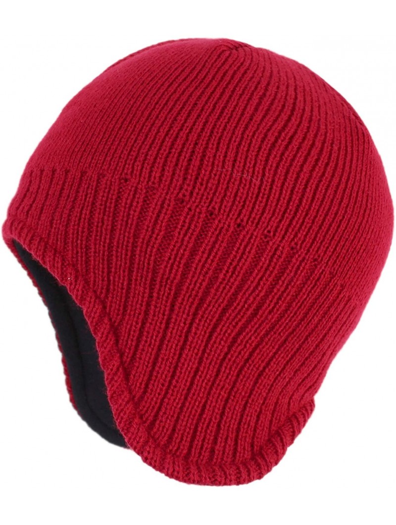 Skullies & Beanies Mens Warm Winter Hats Fleece Lined Earflap Hat Daily Beanie Watch Cap - Red - C8192N80EOD $14.72