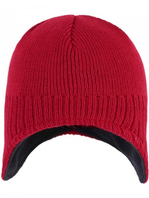 Skullies & Beanies Mens Warm Winter Hats Fleece Lined Earflap Hat Daily Beanie Watch Cap - Red - C8192N80EOD $14.72