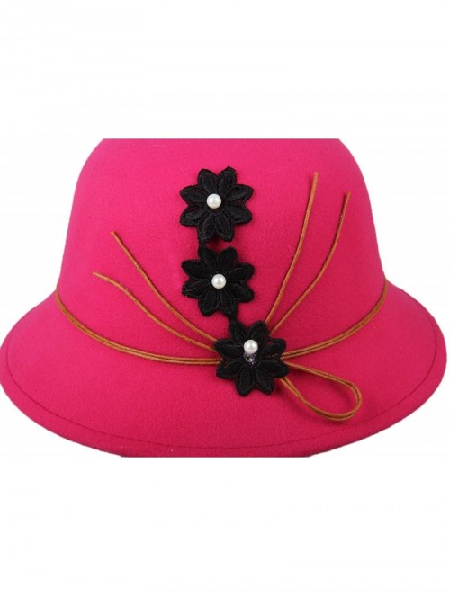 Bucket Hats Womens Flower Sun Hat Wool Felt Bucket Hat - Rose Red - CY12N7ZS1KM $13.44