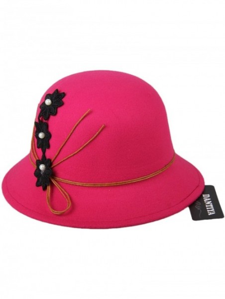 Bucket Hats Womens Flower Sun Hat Wool Felt Bucket Hat - Rose Red - CY12N7ZS1KM $13.44