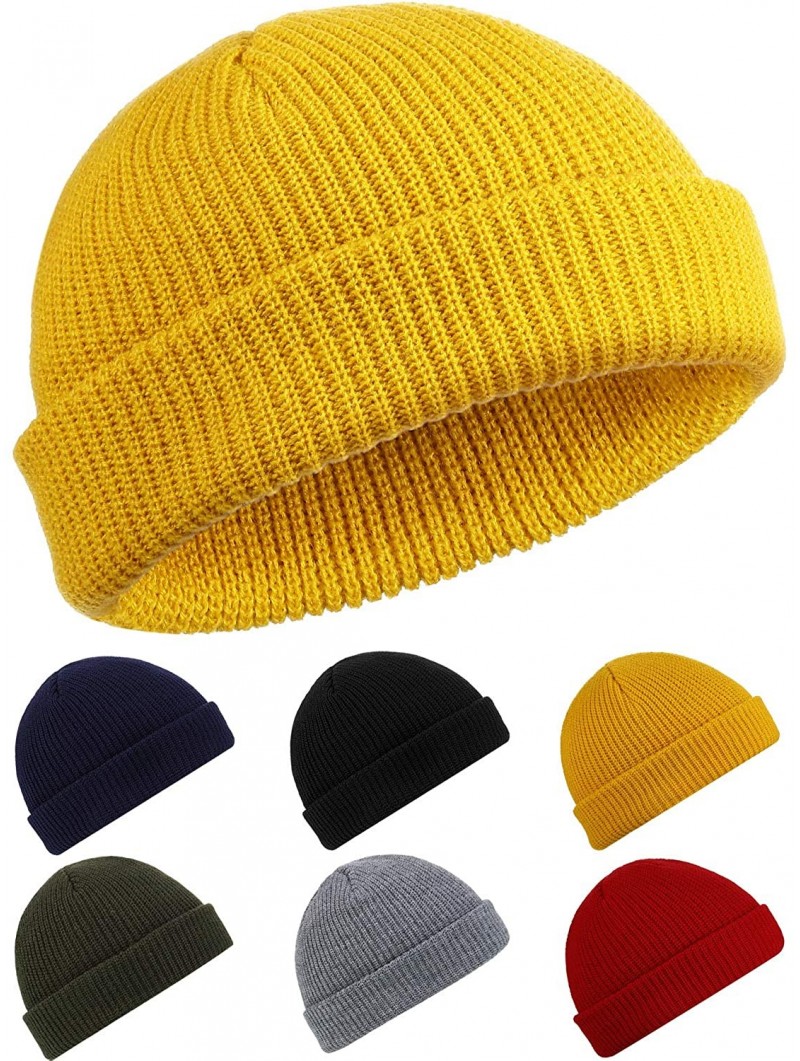 Skullies & Beanies Trawler Beanie Watch Hat Roll up Edge Skullcap Fisherman Beanie for Men Women - Yellow - CK18ASL3N0Z $11.61