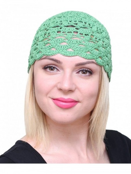 Skullies & Beanies Fascinator Hats for Women Ladies Summer Beanie Cotton Cloche Crochet caps - Green - CF17Z2D3GGK $19.73