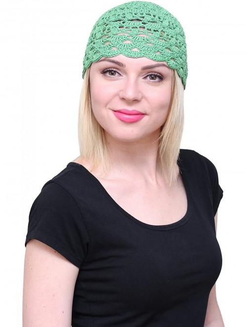 Skullies & Beanies Fascinator Hats for Women Ladies Summer Beanie Cotton Cloche Crochet caps - Green - CF17Z2D3GGK $19.73