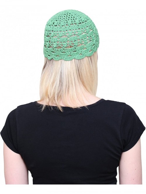 Skullies & Beanies Fascinator Hats for Women Ladies Summer Beanie Cotton Cloche Crochet caps - Green - CF17Z2D3GGK $19.73