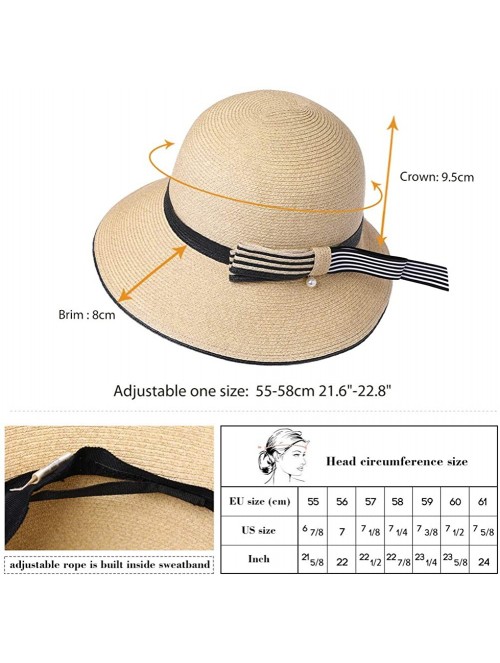 Sun Hats Floppy Straw Sun Hat Fedora for Women Summer Beach Wide Brim Packable Panama Cloche 56-58cm - Beige_99304 - CG18CWOO...