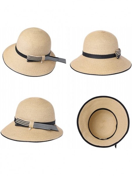 Sun Hats Floppy Straw Sun Hat Fedora for Women Summer Beach Wide Brim Packable Panama Cloche 56-58cm - Beige_99304 - CG18CWOO...