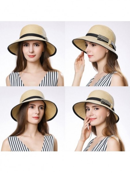 Sun Hats Floppy Straw Sun Hat Fedora for Women Summer Beach Wide Brim Packable Panama Cloche 56-58cm - Beige_99304 - CG18CWOO...