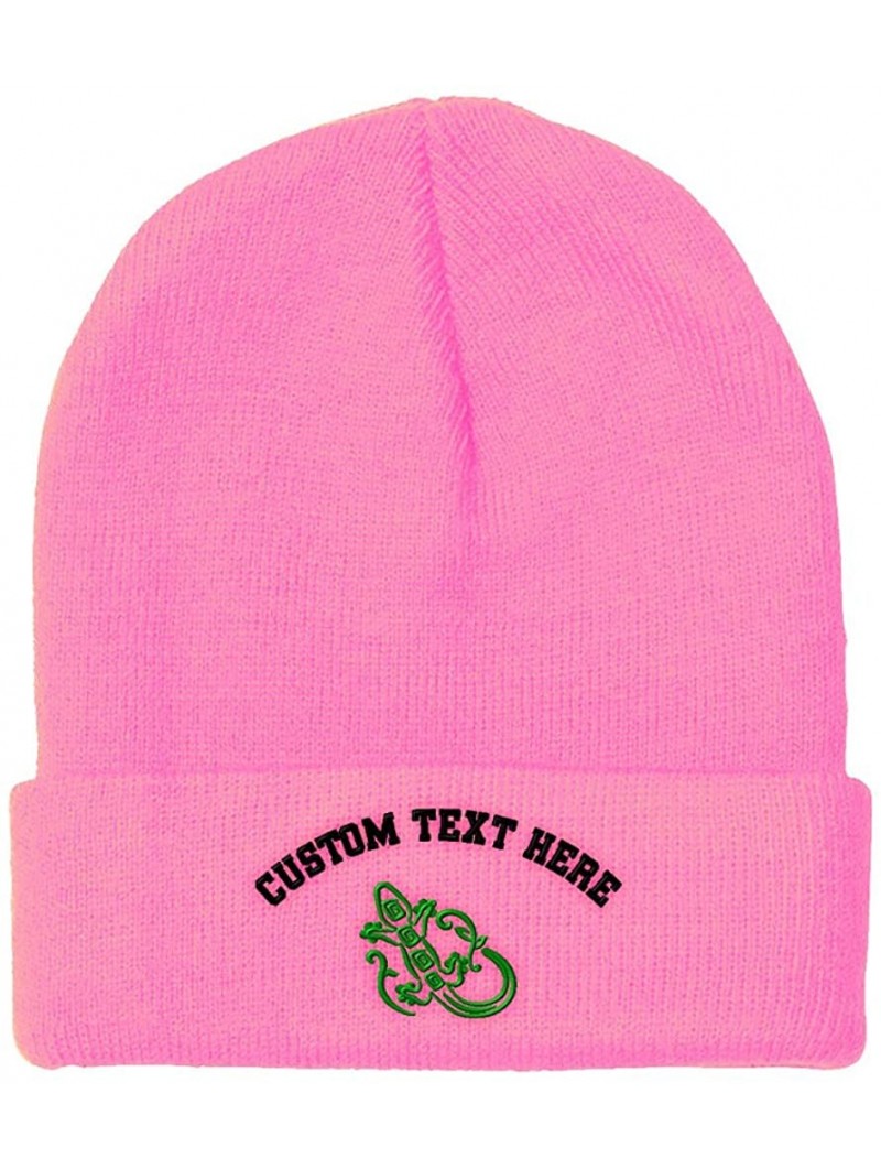 Skullies & Beanies Custom Beanie for Men & Women Green Lizard Reptile Embroidery Skull Cap Hat - Soft Pink - CE18ZS40D86 $21.91