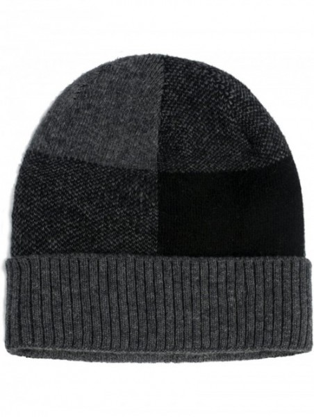 Skullies & Beanies Men's Wool Blend Knit Beanie- Soft & Warm Velour Fleece Lined - Block - Gray - CM187SIUSYH $18.74