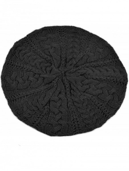 Skullies & Beanies Soft Lightweight Crochet Beret for Women Solid Color Beret Hat - One Size Slouchy Beanie - Black - CH18KDX...