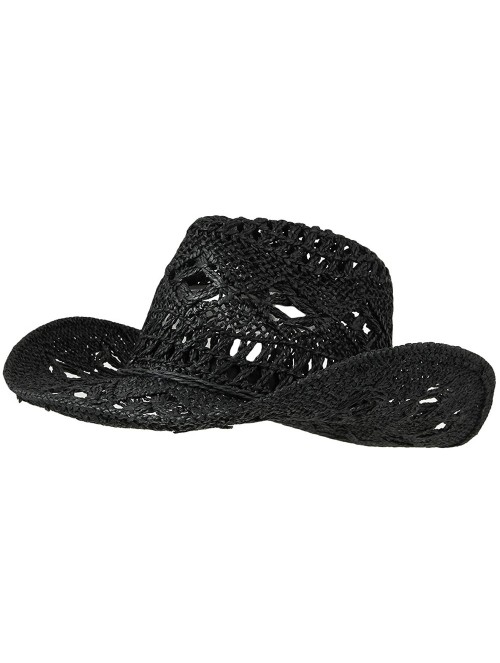 Cowboy Hats Women Straw Hat Hollow Out Cowboy Cowgirl Sun Hat Summer Beach Straw Cowboy Hat - Black - CA18Q56G79T $15.22