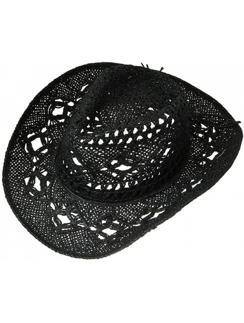 Cowboy Hats Women Straw Hat Hollow Out Cowboy Cowgirl Sun Hat Summer Beach Straw Cowboy Hat - Black - CA18Q56G79T $15.22