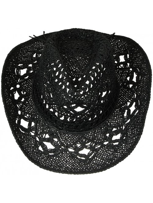 Cowboy Hats Women Straw Hat Hollow Out Cowboy Cowgirl Sun Hat Summer Beach Straw Cowboy Hat - Black - CA18Q56G79T $15.22