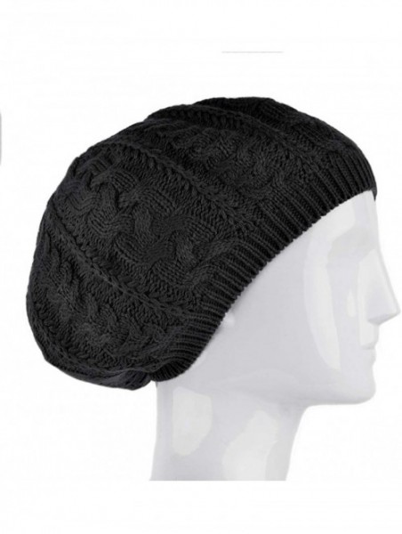 Skullies & Beanies Soft Lightweight Crochet Beret for Women Solid Color Beret Hat - One Size Slouchy Beanie - Black - CH18KDX...