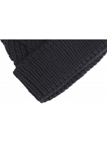 Skullies & Beanies Diamond Weave Knit Beanie with Faux Fur Pompom - Black - CO185LW4LT2 $13.30