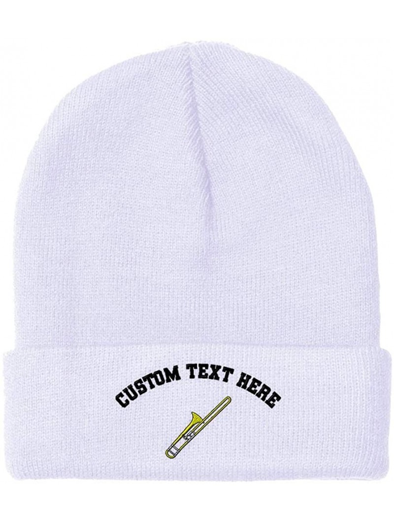 Skullies & Beanies Custom Beanie for Men & Women Trombone Embroidery Acrylic Skull Cap Hat - White - CU18ZS3RNUS $15.57