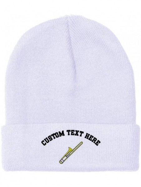 Skullies & Beanies Custom Beanie for Men & Women Trombone Embroidery Acrylic Skull Cap Hat - White - CU18ZS3RNUS $15.57