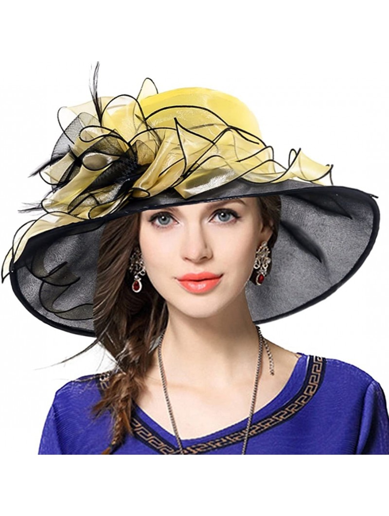 Sun Hats Women Floral Wedding Dress Tea Party Derby Racing Church Hat - 1 Yellow&black - C017Y2GK789 $34.44