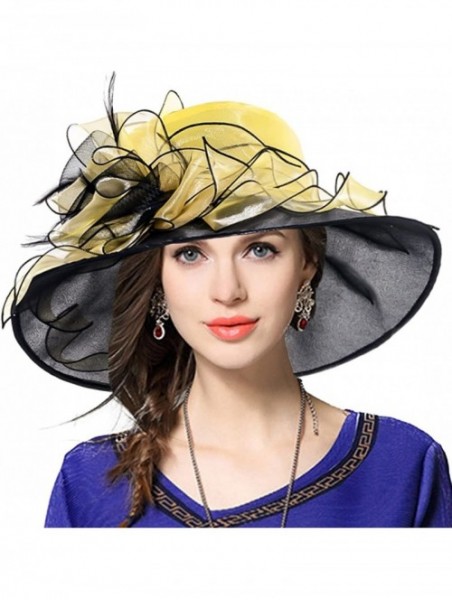 Sun Hats Women Floral Wedding Dress Tea Party Derby Racing Church Hat - 1 Yellow&black - C017Y2GK789 $34.44