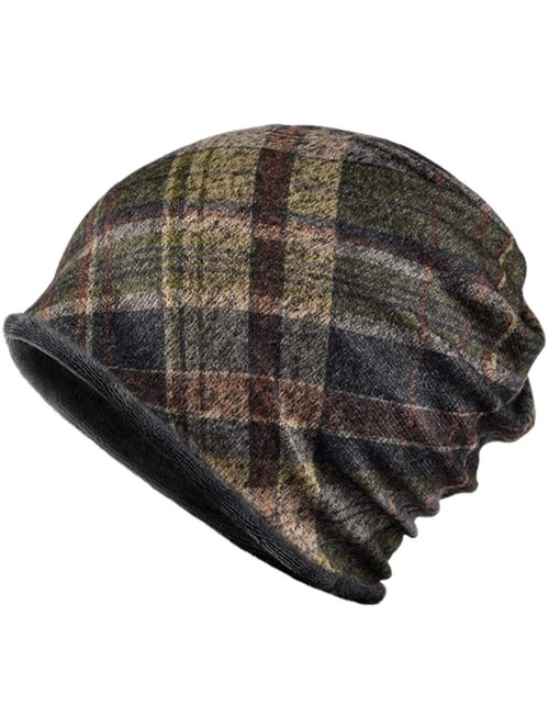 Skullies & Beanies Unisex Plaid Pattern Beanie Hat Cotton and Plush Lining Soft and Flexible Winter Warm Hat Scarf Dual Purpo...