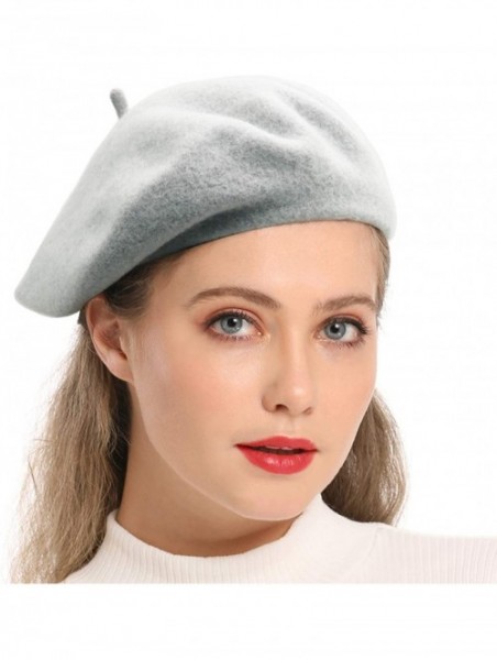 Berets Wool Beret Hat-Solid Color French Style Winter Warm Cap for Women Girls Lady - Lightgray - CA18C80RCMW $13.27