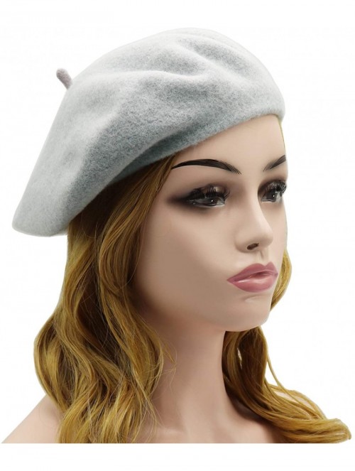 Berets Wool Beret Hat-Solid Color French Style Winter Warm Cap for Women Girls Lady - Lightgray - CA18C80RCMW $13.27