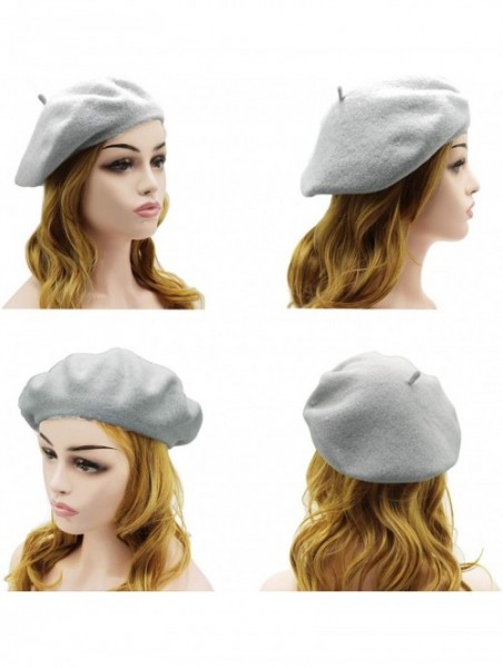 Berets Wool Beret Hat-Solid Color French Style Winter Warm Cap for Women Girls Lady - Lightgray - CA18C80RCMW $13.27