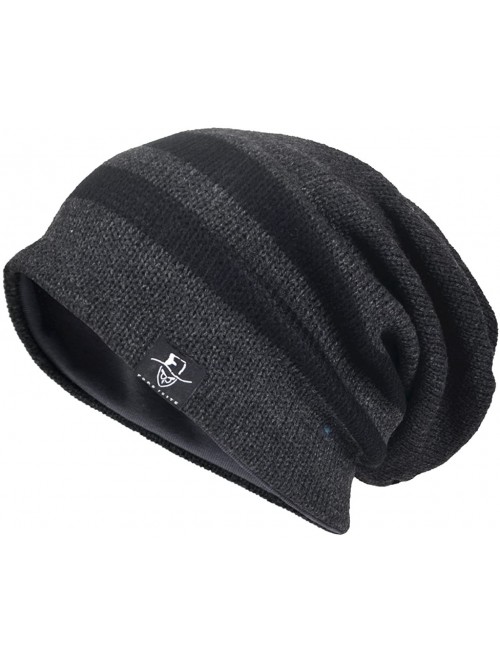 Skullies & Beanies Mens Slouchy Beanie Knit Skull Cap Long Baggy Hip-hop Winter Summer Hat B305 - Stripe-grey - CW12N6JLEEZ $...