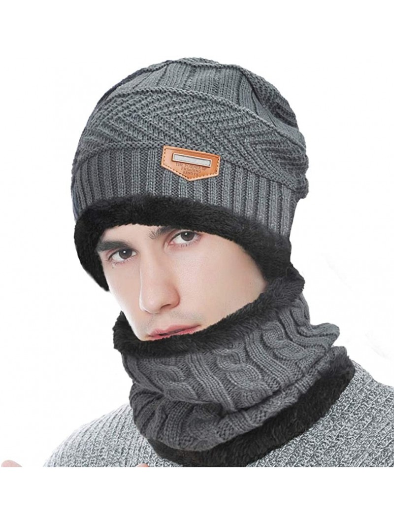 Skullies & Beanies Winter Beanie Hat Scarf Set Warm Knit Hat Skull Cap Neck Warmer for Men Women - Gray - C218KZEM9OT $13.71