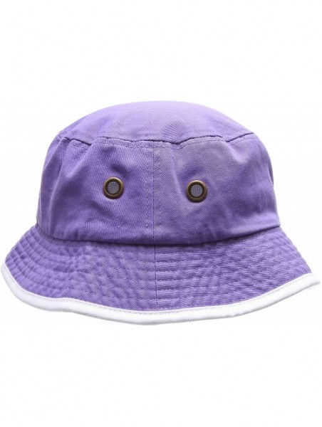 Bucket Hats Summer Adventure Foldable 100% Cotton Stone-Washed Bucket hat with Trim. - Lavender-white - C8183KHCK5O $13.27