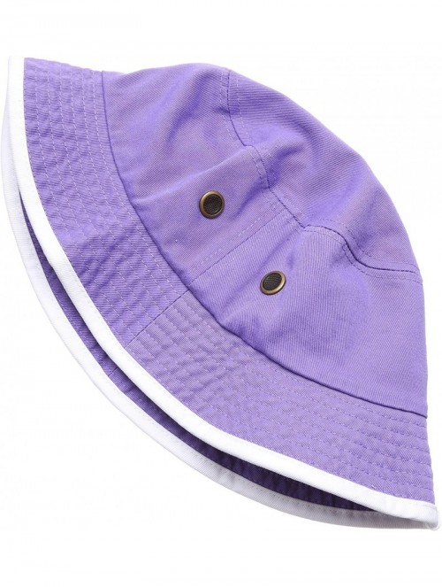 Bucket Hats Summer Adventure Foldable 100% Cotton Stone-Washed Bucket hat with Trim. - Lavender-white - C8183KHCK5O $13.27