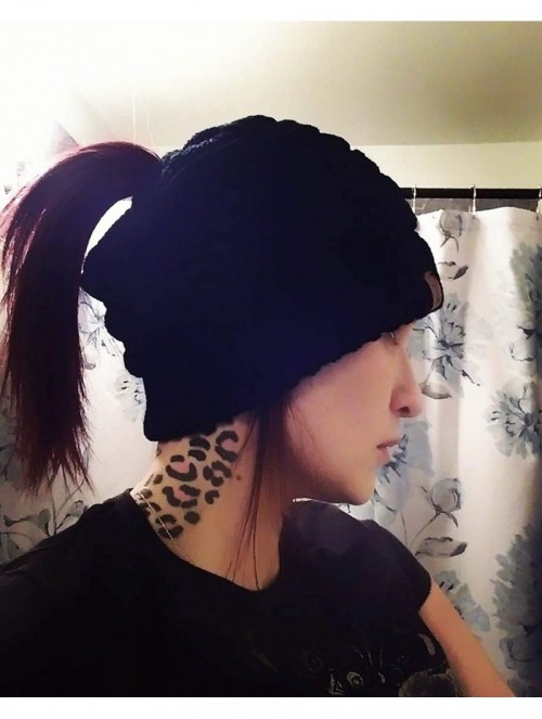 Skullies & Beanies Ponytail Messy Bun Beanie Tail Knit Hole Soft Stretch Cable Winter Hat for Women - CY18WADUO90 $33.31