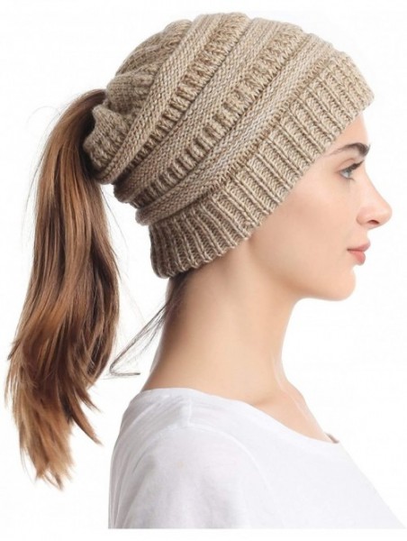 Skullies & Beanies Ponytail Messy Bun Beanie Tail Knit Hole Soft Stretch Cable Winter Hat for Women - CY18WADUO90 $33.31