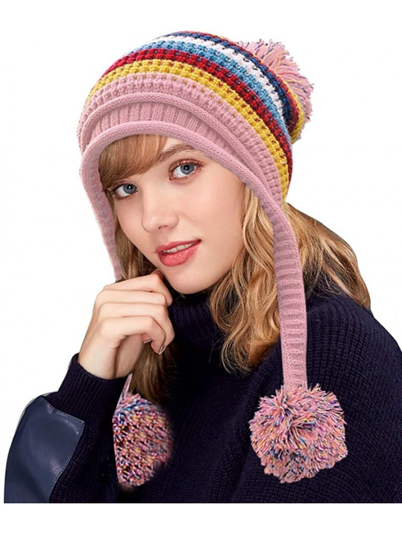 Skullies & Beanies Winter Beanie Hat for Women Warm Fleece Lined Pom Knit Hat Cute Outdoor Skull Cap - Rainbowpink - CZ18A08R...