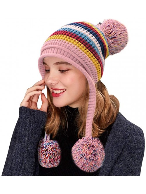 Skullies & Beanies Winter Beanie Hat for Women Warm Fleece Lined Pom Knit Hat Cute Outdoor Skull Cap - Rainbowpink - CZ18A08R...