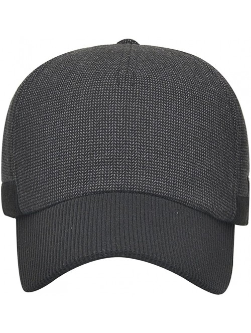 Skullies & Beanies Men Winter Thicken Wool Fleece Lined Snowboarding Baseball Cap Hat with Earflaps - Black - CP12MY9LQ5M $16.20