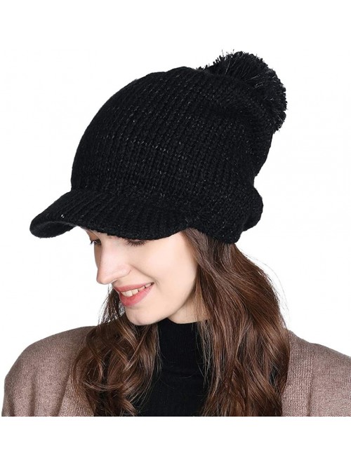 Newsboy Caps Womens Knit Newsboy Cap Warm Lined Winter Hat 100% Soft Acrylic with Visor - 89230-black2 - CL18A6X8280 $13.65