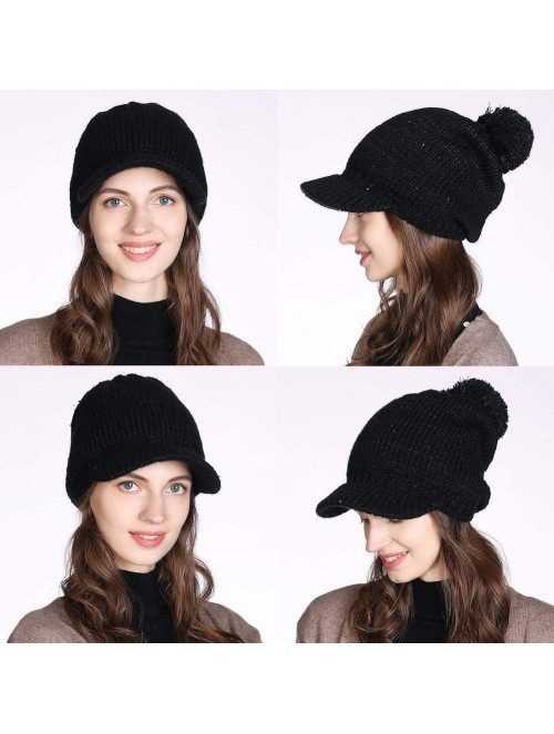 Newsboy Caps Womens Knit Newsboy Cap Warm Lined Winter Hat 100% Soft Acrylic with Visor - 89230-black2 - CL18A6X8280 $13.65