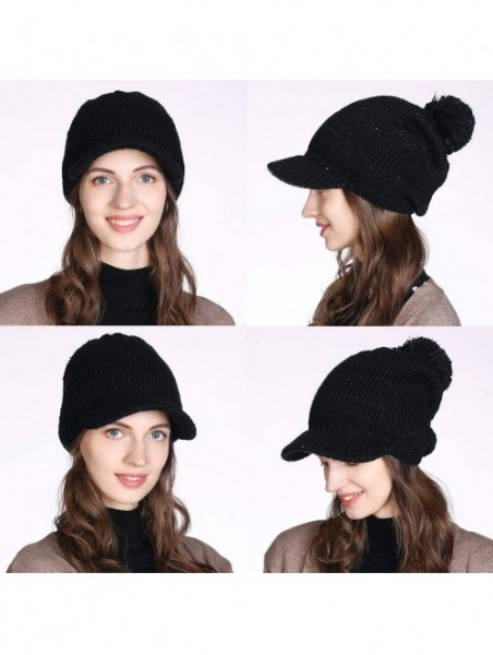 Newsboy Caps Womens Knit Newsboy Cap Warm Lined Winter Hat 100% Soft Acrylic with Visor - 89230-black2 - CL18A6X8280 $13.65