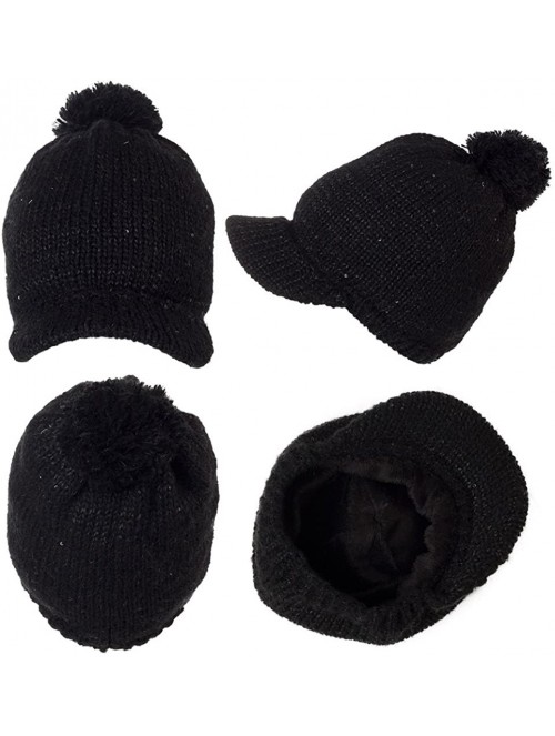 Newsboy Caps Womens Knit Newsboy Cap Warm Lined Winter Hat 100% Soft Acrylic with Visor - 89230-black2 - CL18A6X8280 $13.65