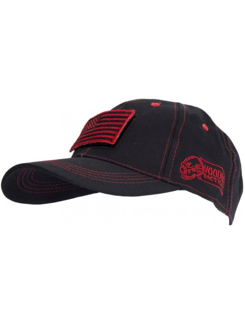 Baseball Caps Classic Cap with Removable Flag Patch- Black/Red Stitching - C812EZZYXO1 $12.65