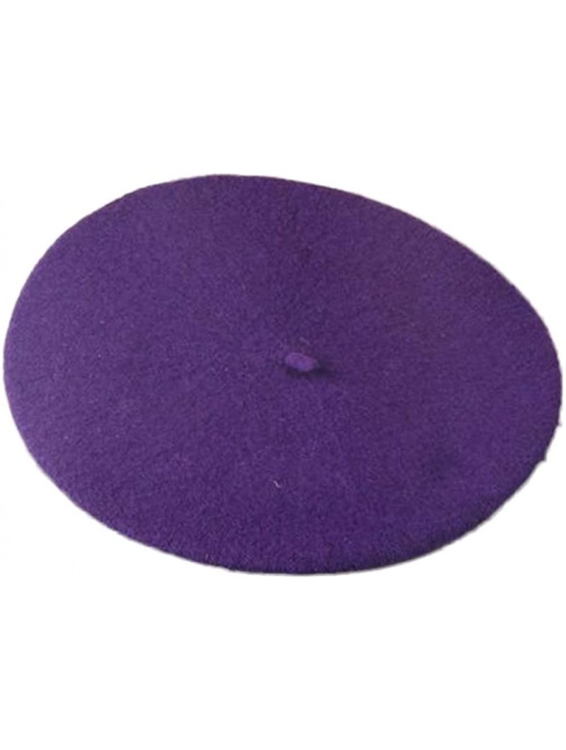 Berets Women Laidies Baggy Beret Made of Faux Wool-Winter Warming Beanie Artist Hat Solid Color Autumn Cap - Purple - CV18Z46...