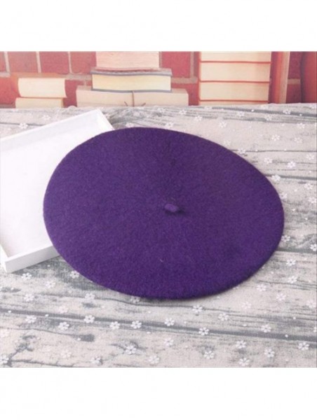 Berets Women Laidies Baggy Beret Made of Faux Wool-Winter Warming Beanie Artist Hat Solid Color Autumn Cap - Purple - CV18Z46...