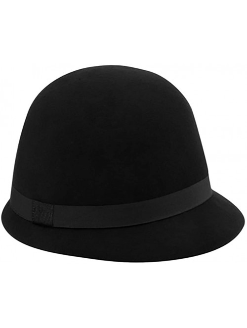 Fedoras Ladies' Wool Felt Cloche HAT - Black - CQ110IYJKKL $20.20