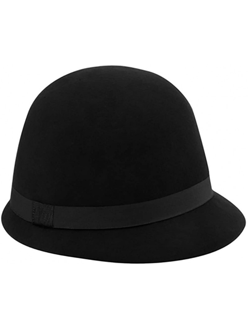 Fedoras Ladies' Wool Felt Cloche HAT - Black - CQ110IYJKKL $20.20