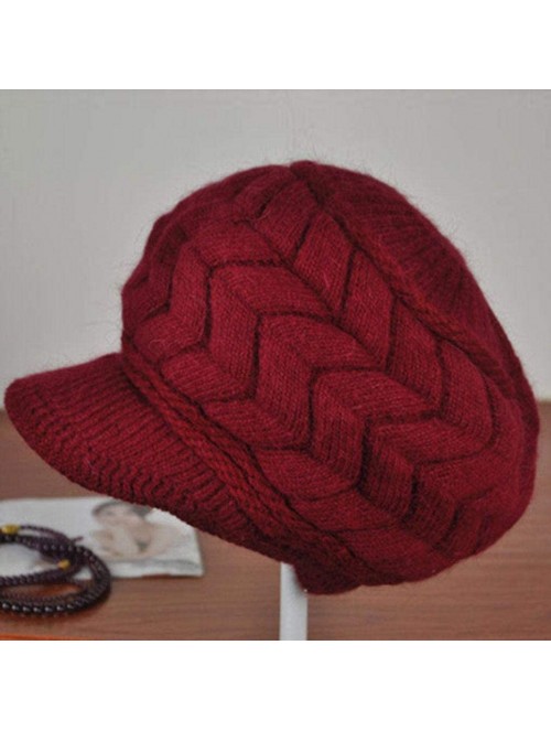 Skullies & Beanies Womens Winter Warm Knitted Hats Slouchy Wool Beanie Hat Cap with Visor - Wine Red - C918NGTN8UX $10.64