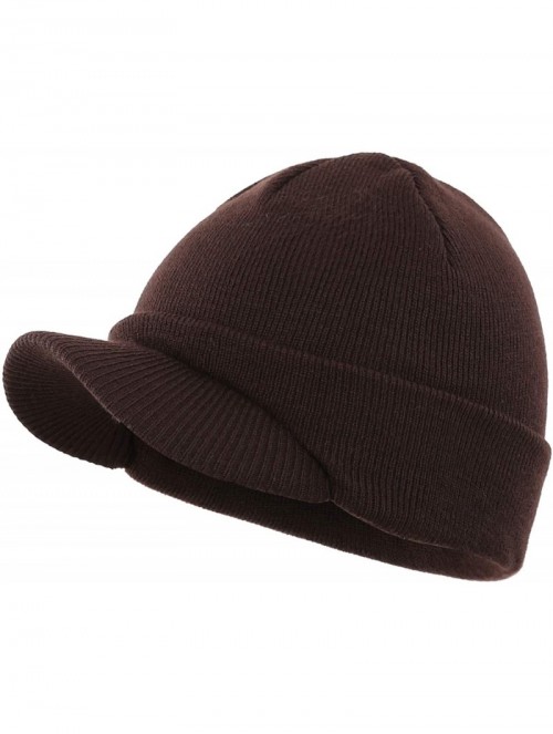 Skullies & Beanies Men's Winter Beanie Hat with Brim Warm Double Knit Cuff Beanie Cap - Espresso - CB18KDOGMX9 $17.21