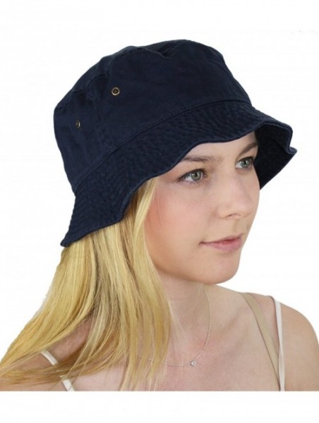 Bucket Hats Simple Solid Cotton Bucket Hat - Navy Blue - C911LXK9G85 $16.01